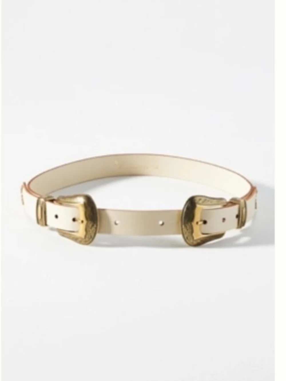 Women's Western Cream Double-Buckle Waist Belt with Gold Hardware -Anthropologie